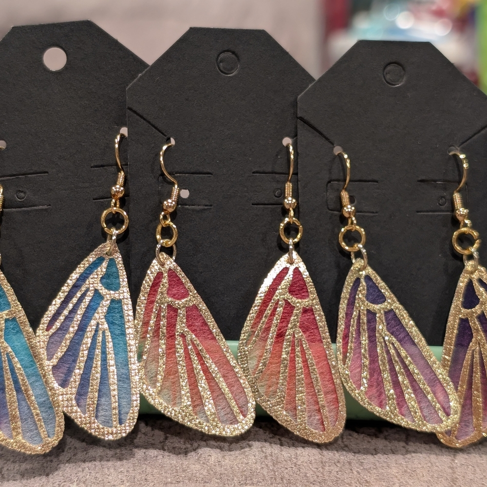 Elegant Gold and Multicolor Wing Earrings
